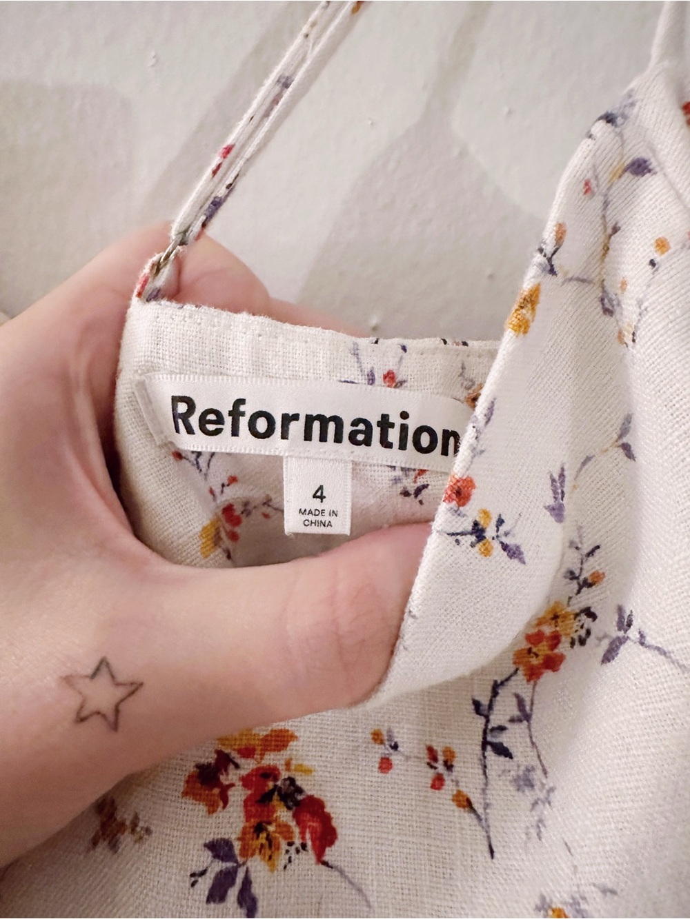 Reformation White Floral Mini Dress with Red and Blue Accents - Picture 3 of 7